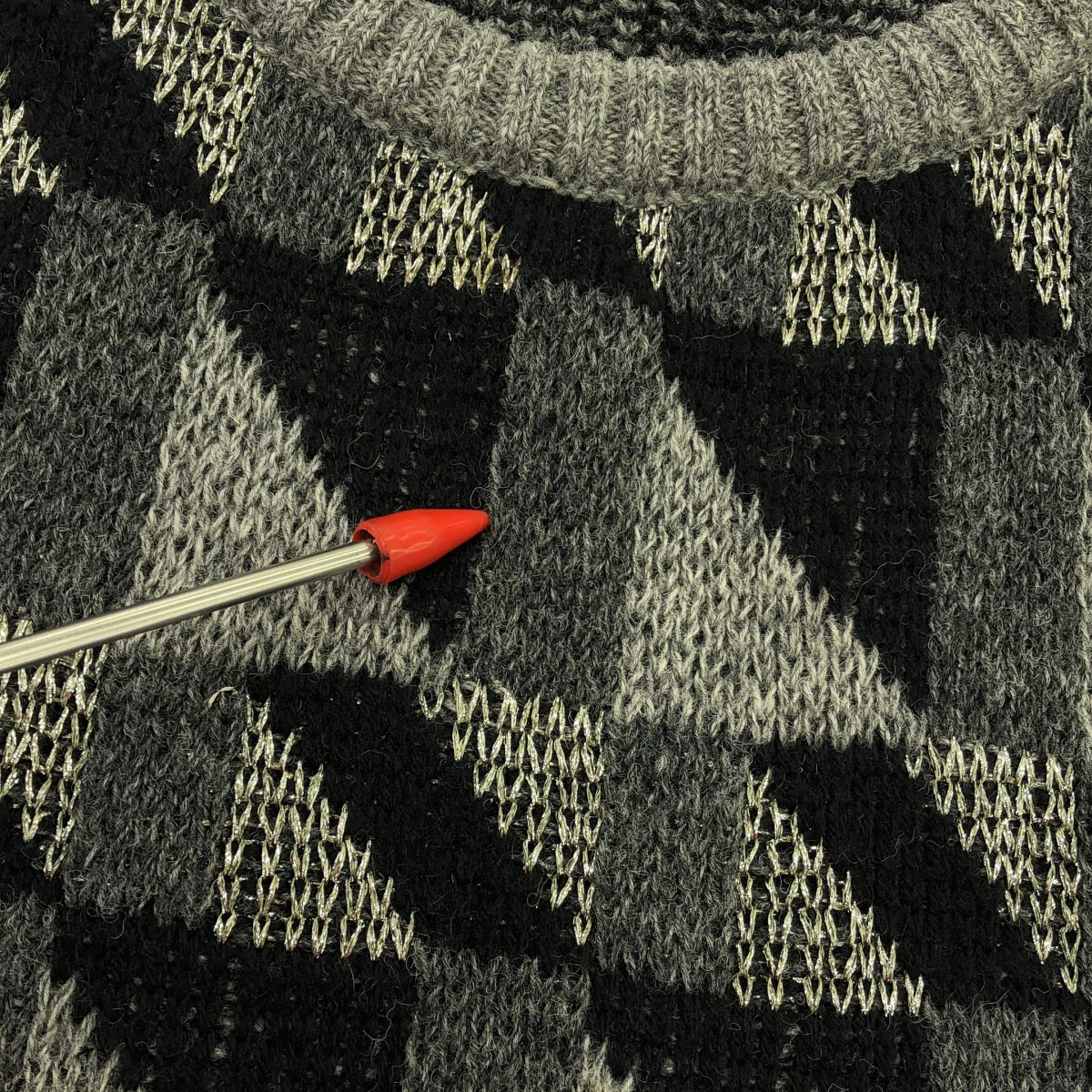 SAINT LAURENT PARIS | 幾何圓領針織毛衣 | S | 灰/黑 | 男款