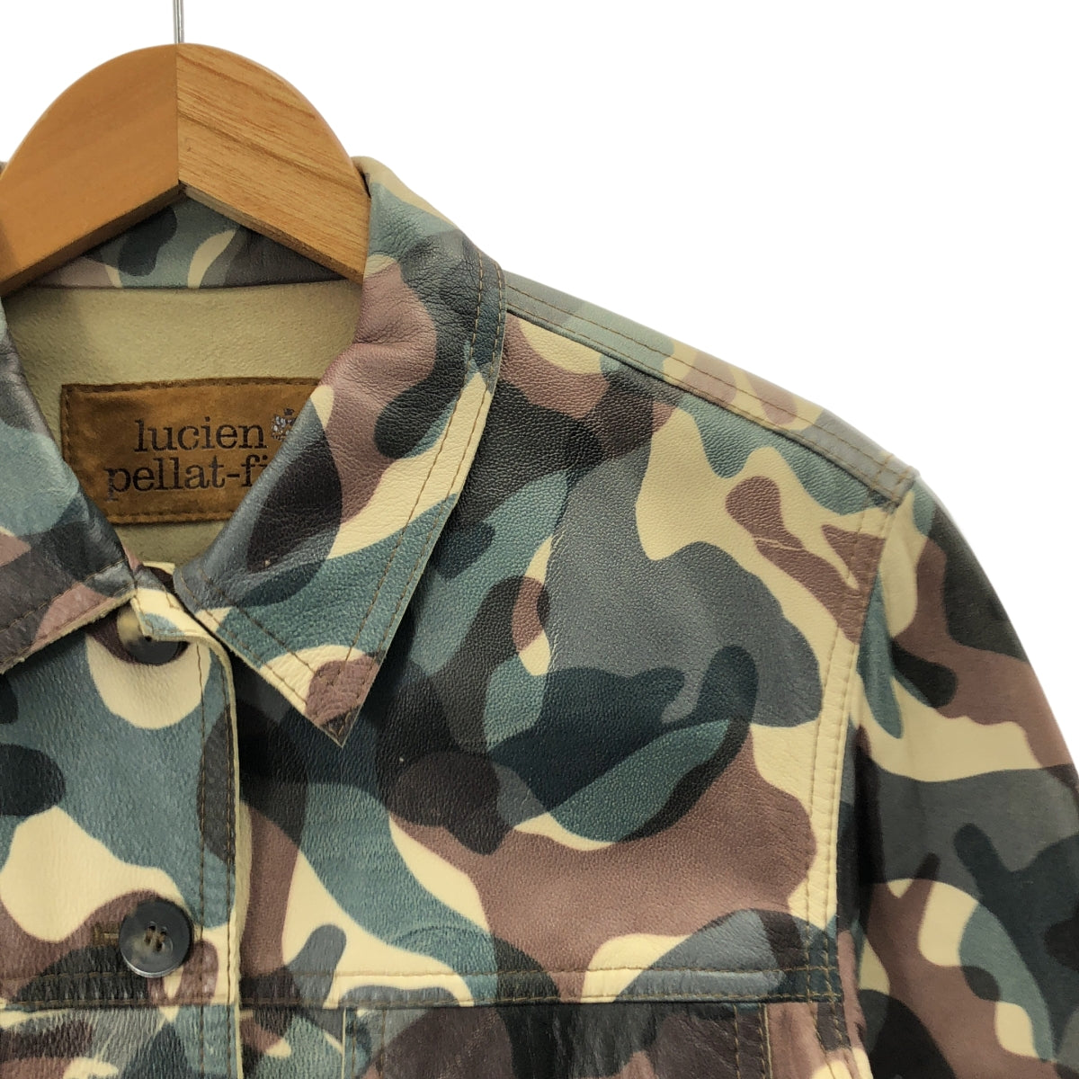 lucien pellat-finet / ルシアンペラフィネ | レザー 総柄 カモフラージュ ジャケット | L | レディース
