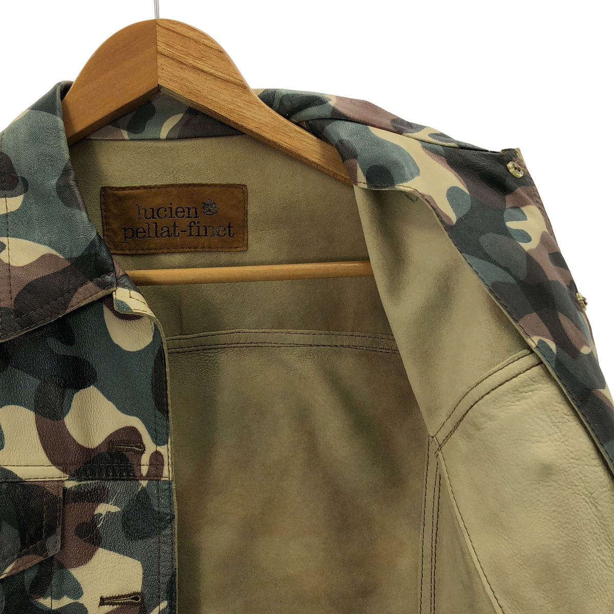 lucien pellat-finet / ルシアンペラフィネ | レザー 総柄 カモフラージュ ジャケット | L | レディース