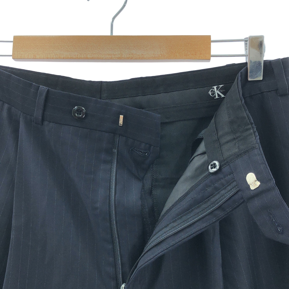 CALVIN KLEIN / カルバンクライン | CK / ストライプ 2タック ワイド スラックス パンツ |