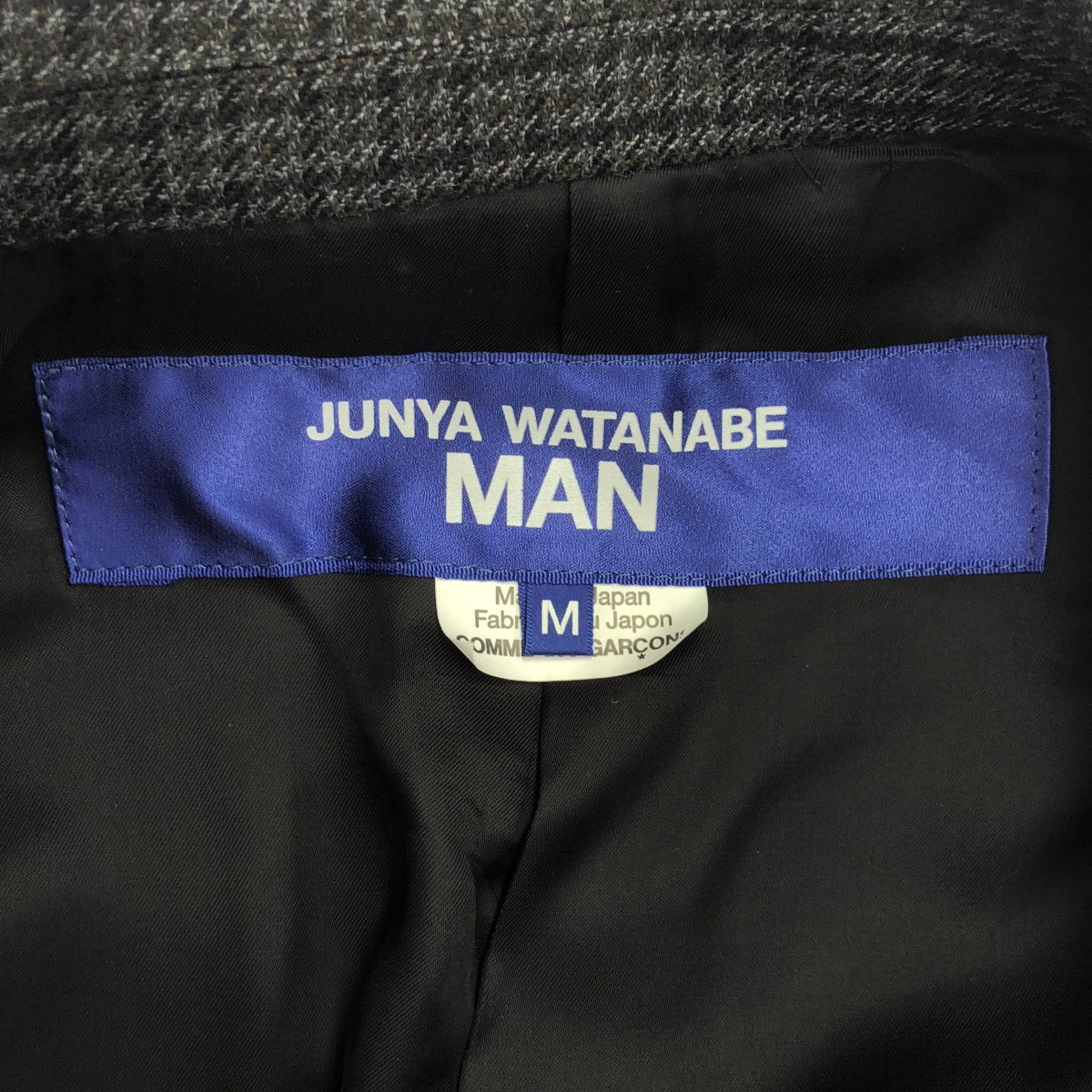 【美品】  JUNYA WATANABE MAN / ジュンヤワタナベマン | 2023AW | ウール ガンクラブチェック フェイクレザードッキング ライダースジャケット | M | グレー / ブラック | メンズ