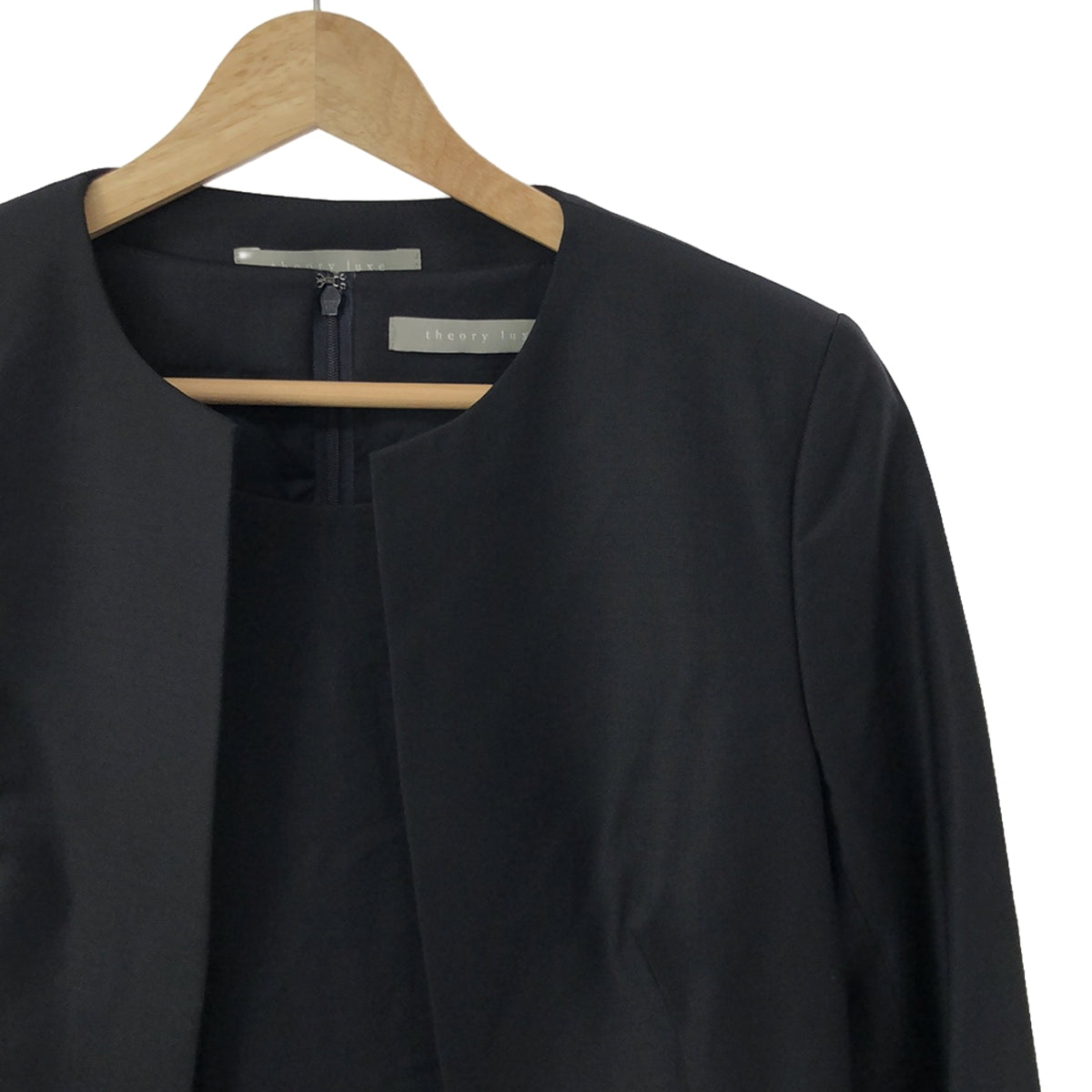 theory luxe / セオリーリュクス | セットアップ EXECUTIVE ウールストレッチ ノーカラージャケット / ワンピース | 38 | ネイビー | レディース