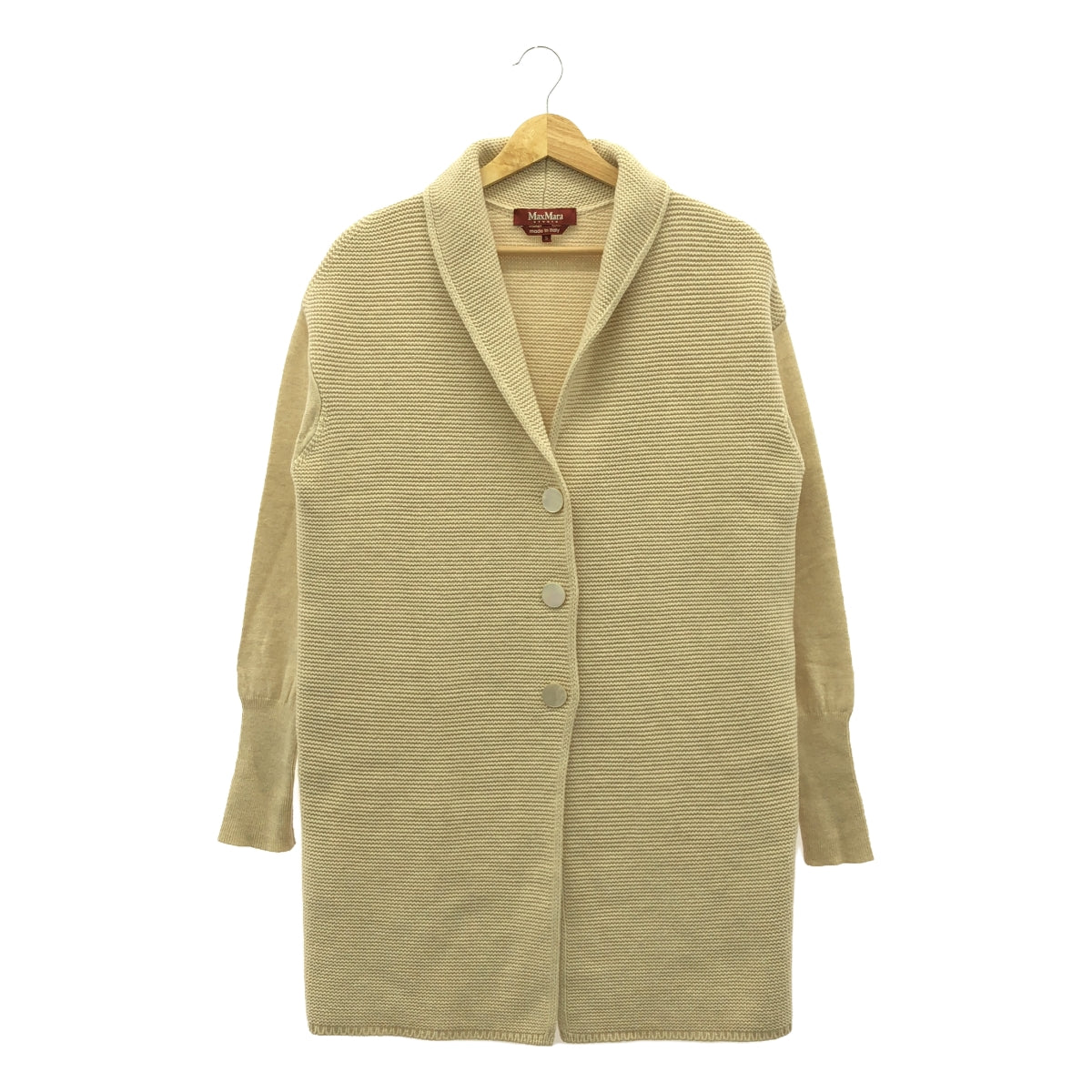 [Good Condition] MAX MARA STUDIO | Cashmere Blend Shell Button Long Wool Cardigan | S | Beige | Women's