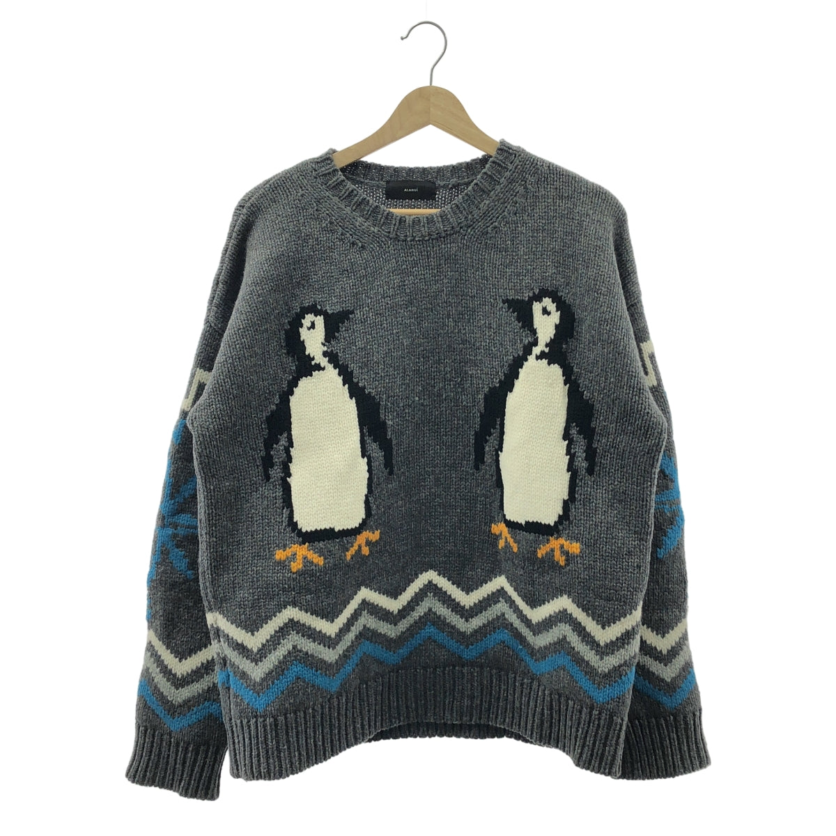 ALANUI / アラヌイ | For The Love Of Pengui ペンギン インターシャ ウール  プルオーバーニット | S | グレー | メンズ