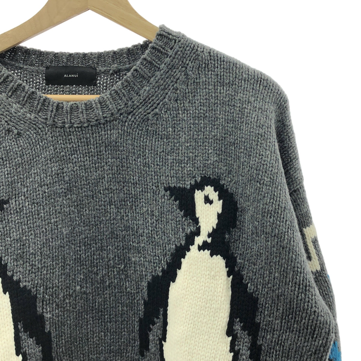 ALANUI / アラヌイ | For The Love Of Pengui ペンギン インターシャ ウール  プルオーバーニット | S | グレー | メンズ