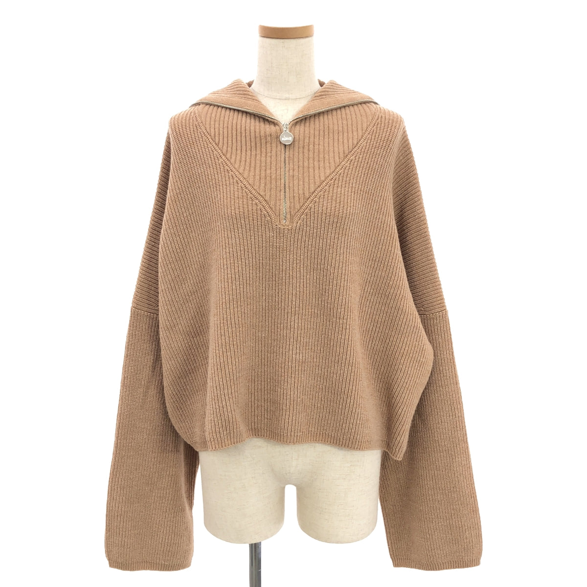 [Good Condition] LOEWE | Ribbed Zip-up Pullover Knit | M | Camel | Women's