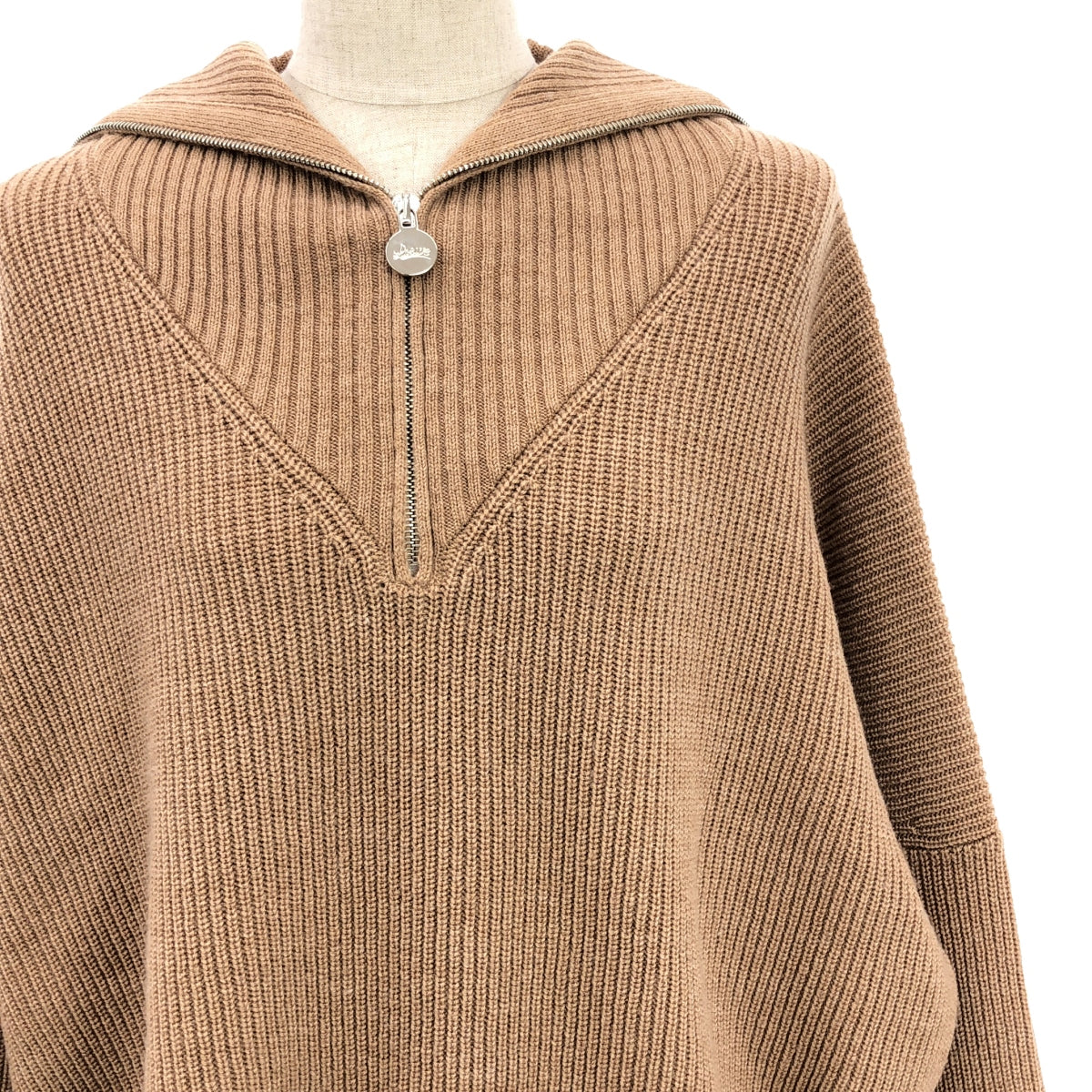 [Good Condition] LOEWE | Ribbed Zip-up Pullover Knit | M | Camel | Women's