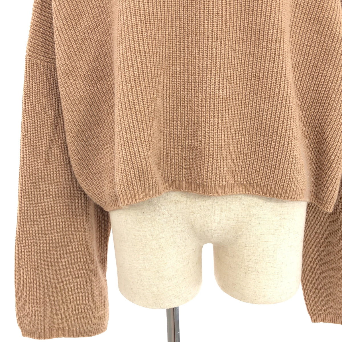 [Good Condition] LOEWE | Ribbed Zip-up Pullover Knit | M | Camel | Women's