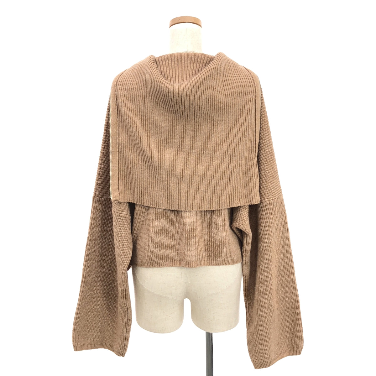 [Good Condition] LOEWE | Ribbed Zip-up Pullover Knit | M | Camel | Women's