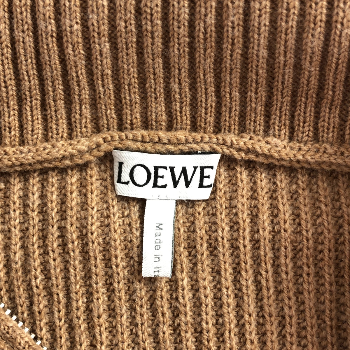 [Good Condition] LOEWE | Ribbed Zip-up Pullover Knit | M | Camel | Women's