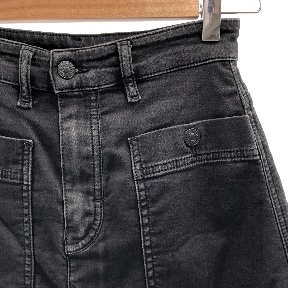 DIESEL / ディーゼル | レザーパッチ ロゴボタン カットオフ デニムスカート | 23 | レディース