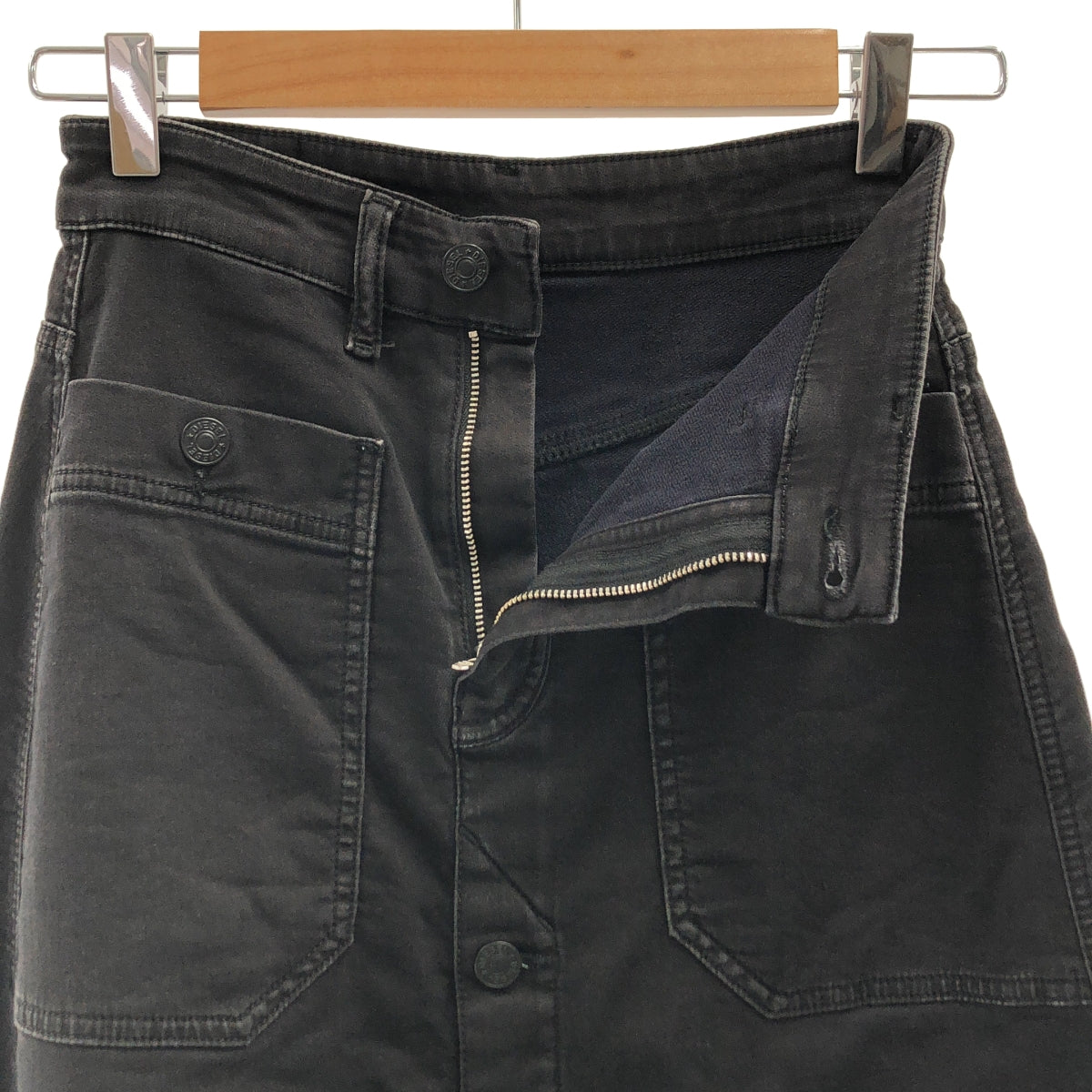 DIESEL / ディーゼル | レザーパッチ ロゴボタン カットオフ デニムスカート | 23 | レディース