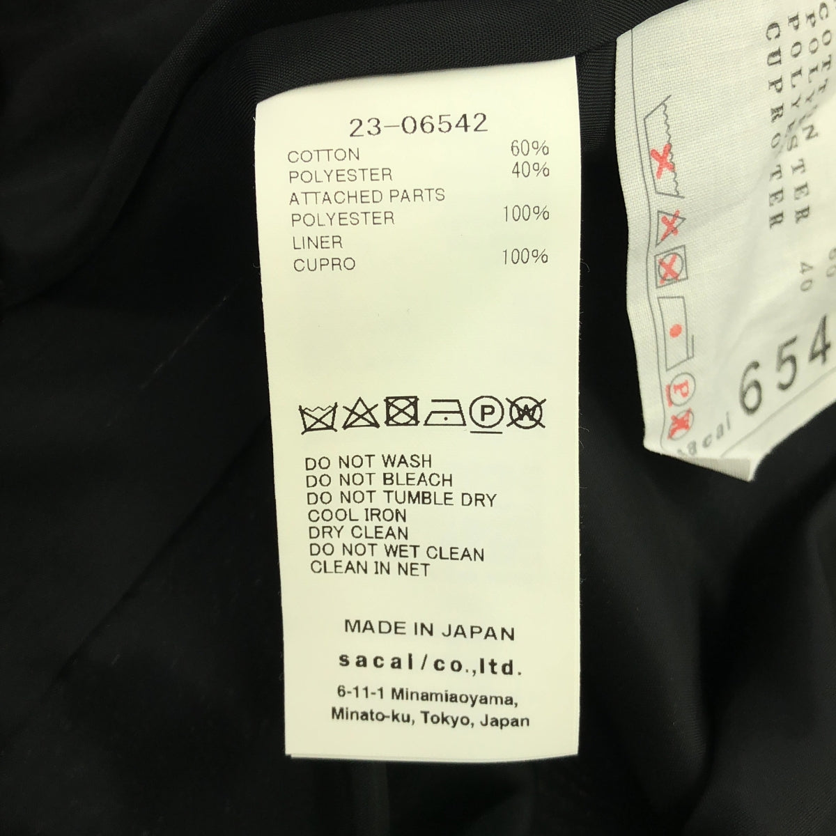 [品相良好] sacai | 2023 | 條紋側線透視寬長褲 | 0 | 黑色 | 女款