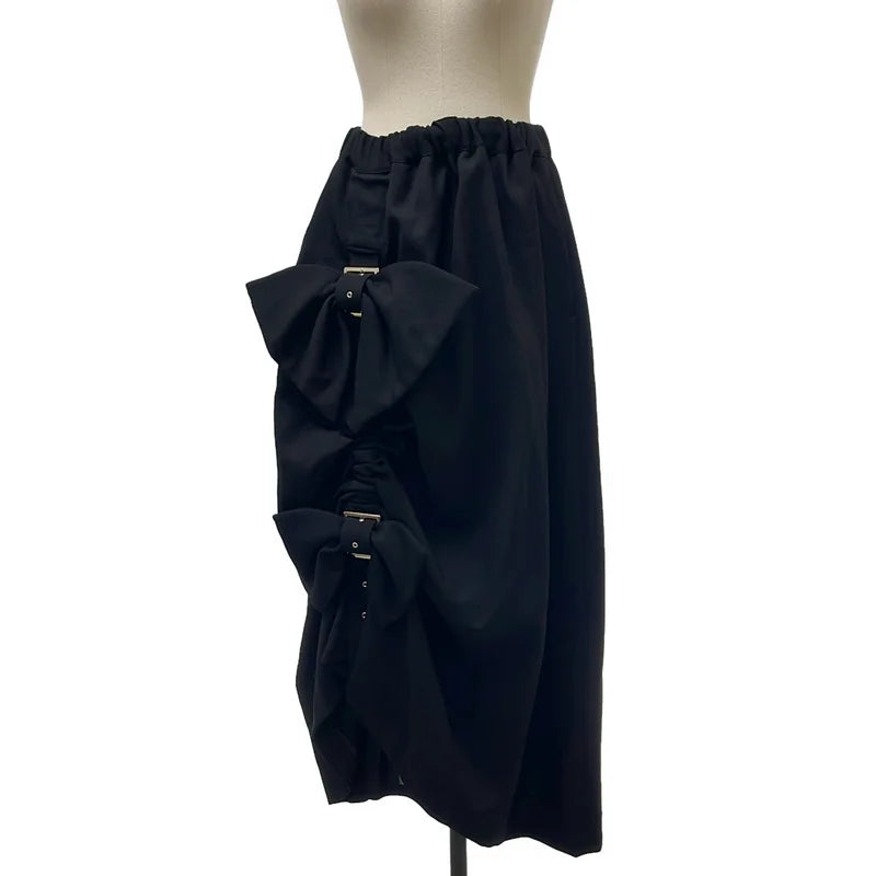 noir kei ninomiya / ノワールケイニノミヤ | 2023AW | アシンメトリー リボン装飾 ドローストリング スカート / 裏地付き | M | レディース