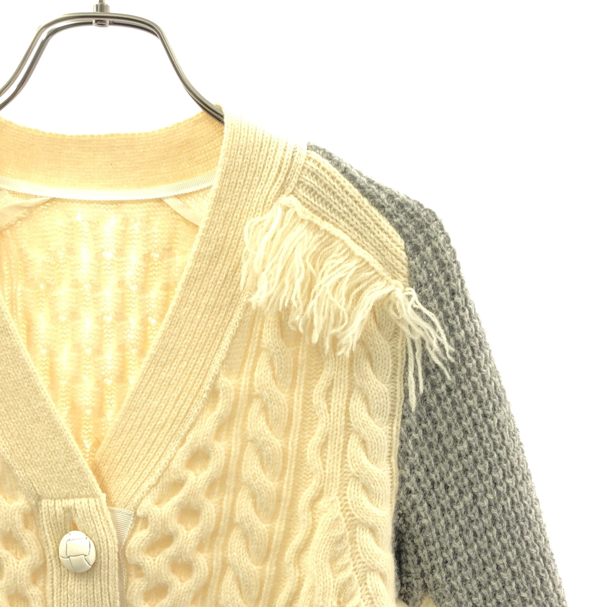 sacai / サカイ | 2017AW | ウール フリンジ ケーブル ニットカーディガン | 1 | レディース