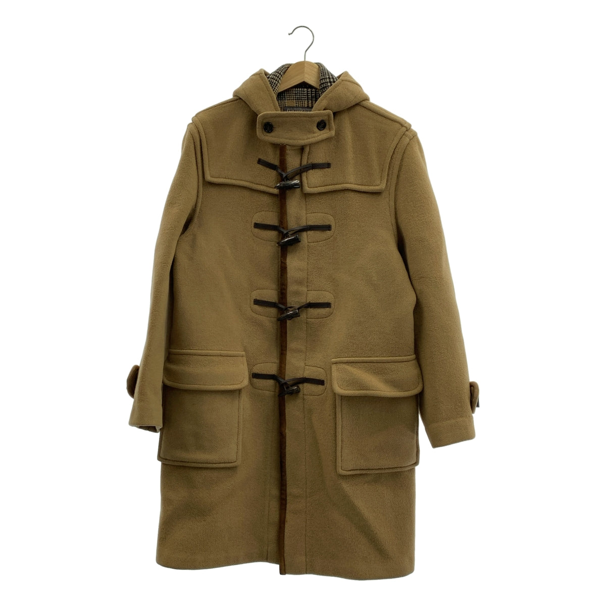 GLOVERALL / 글로버 올 | 1990s | 울 친 스트랩 더플 코트 후디 / 체크 안감 | 카멜 계 | 남성