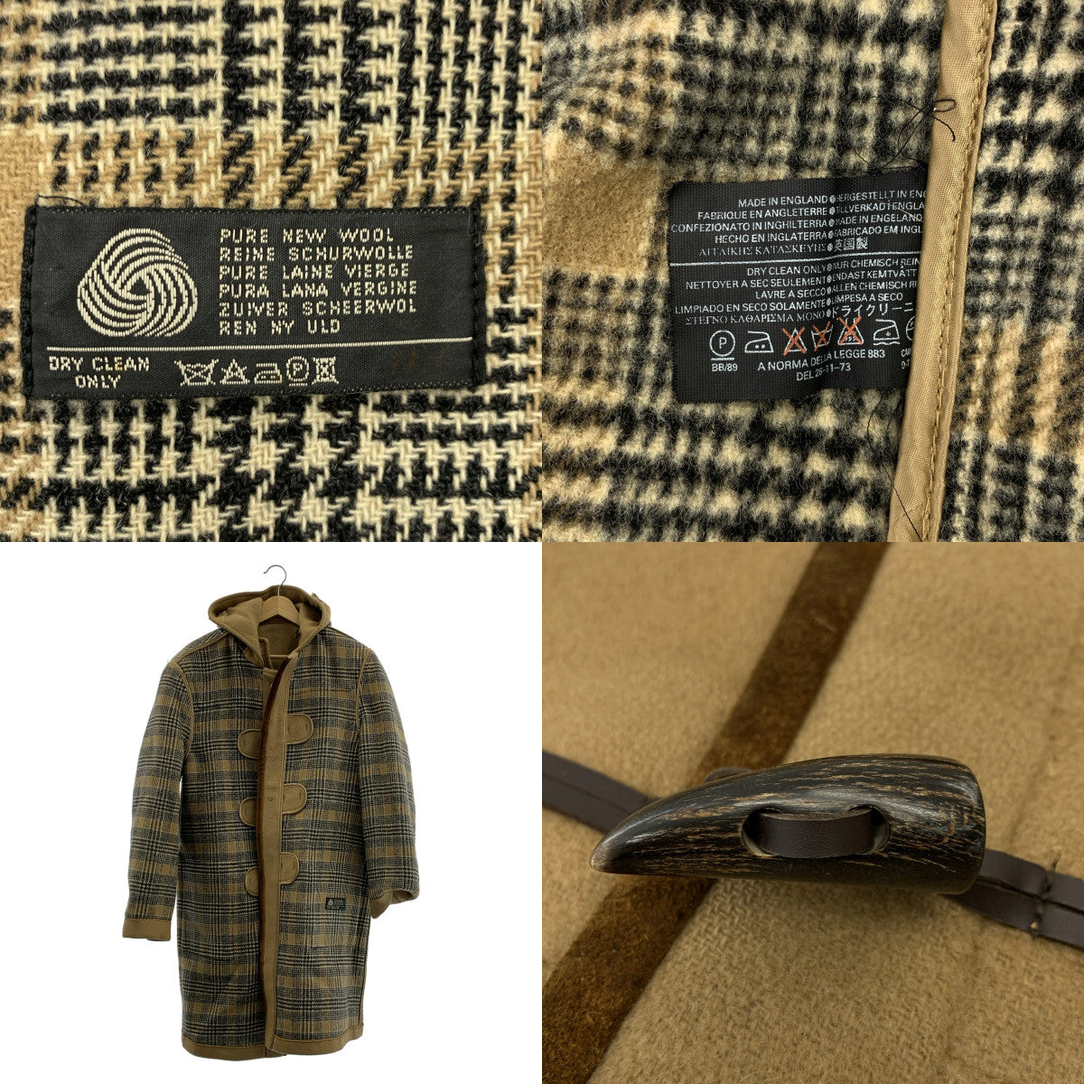 GLOVERALL / 글로버 올 | 1990s | 울 친 스트랩 더플 코트 후디 / 체크 안감 | 카멜 계 | 남성