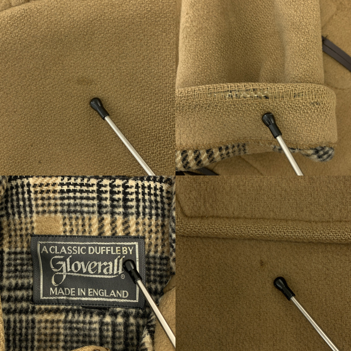 GLOVERALL / 글로버 올 | 1990s | 울 친 스트랩 더플 코트 후디 / 체크 안감 | 카멜 계 | 남성