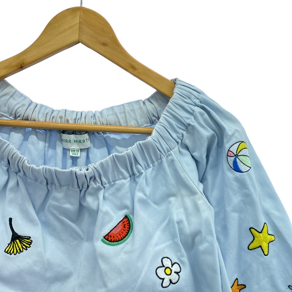 MIRA MIKATI / ミラ・ミカティ | コットン ワッペン ギャザー ワンピース | 34 | ライトブルー | レディース