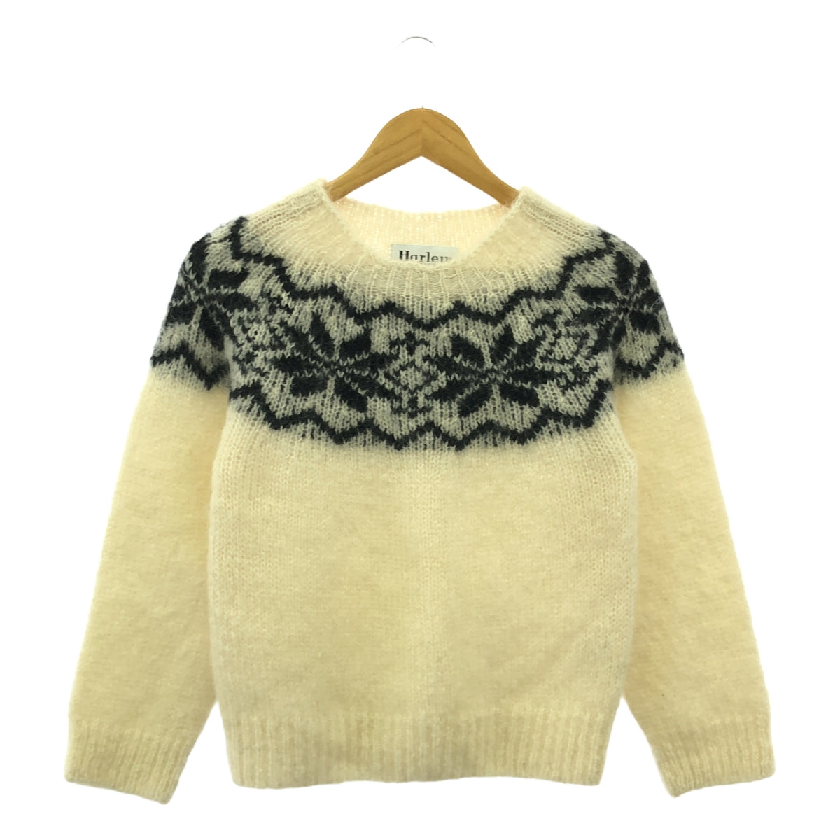 蘇格蘭哈雷 | 馬海毛北歐圖案套頭針織衫 | 34碼 | 白/黑 | 女款