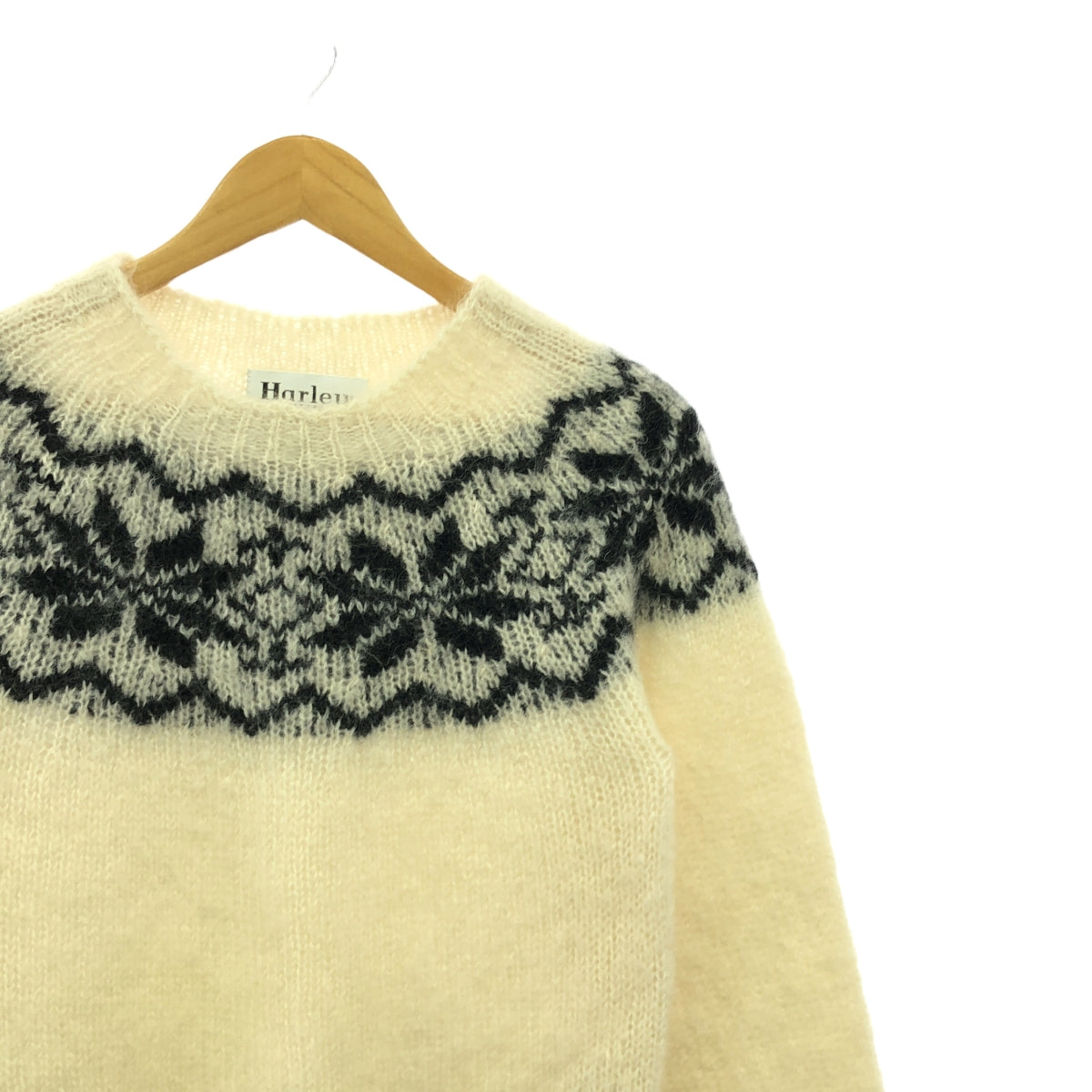 蘇格蘭哈雷 | 馬海毛北歐圖案套頭針織衫 | 34碼 | 白/黑 | 女款