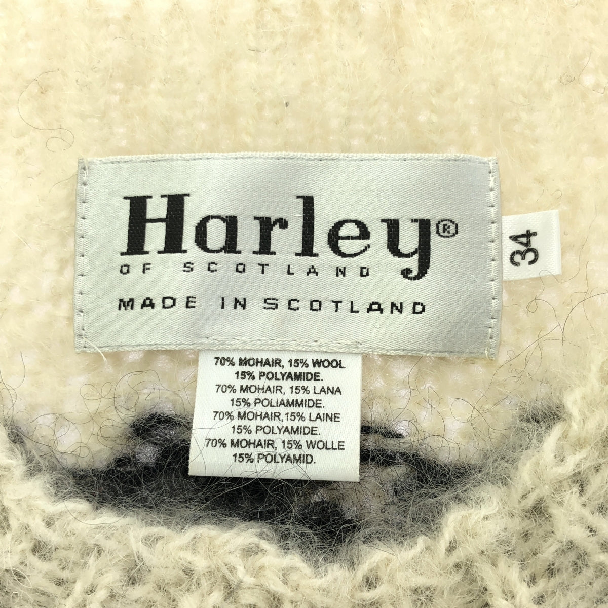 蘇格蘭哈雷 | 馬海毛北歐圖案套頭針織衫 | 34碼 | 白/黑 | 女款