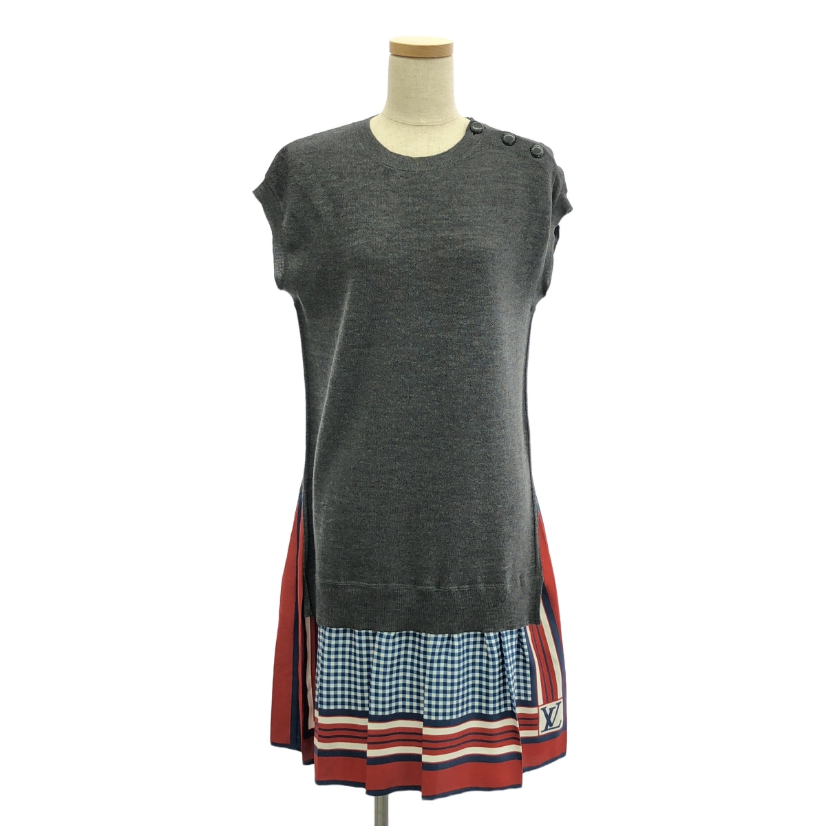 【美品】  Louis Vuitton / ルイヴィトン | ウール シルク 異素材 切替 スカーフ ドレス ワンピース | S | グレー | レディース