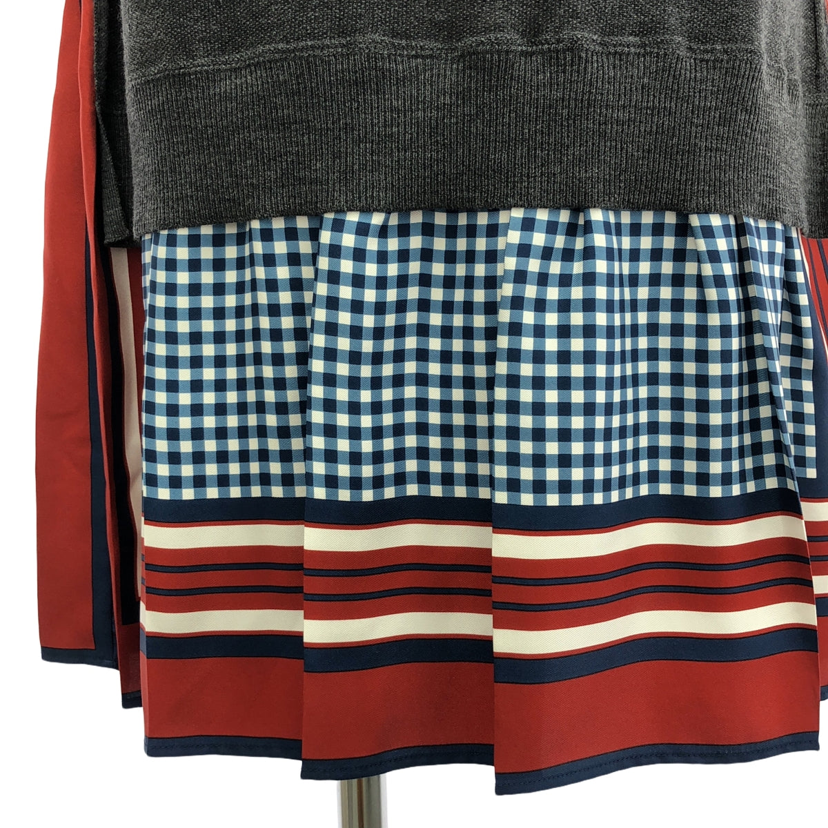 【美品】  Louis Vuitton / ルイヴィトン | ウール シルク 異素材 切替 スカーフ ドレス ワンピース | S | グレー | レディース