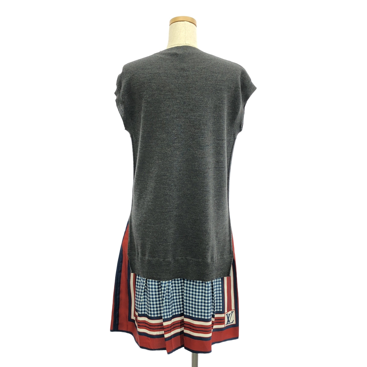【美品】  Louis Vuitton / ルイヴィトン | ウール シルク 異素材 切替 スカーフ ドレス ワンピース | S | グレー | レディース