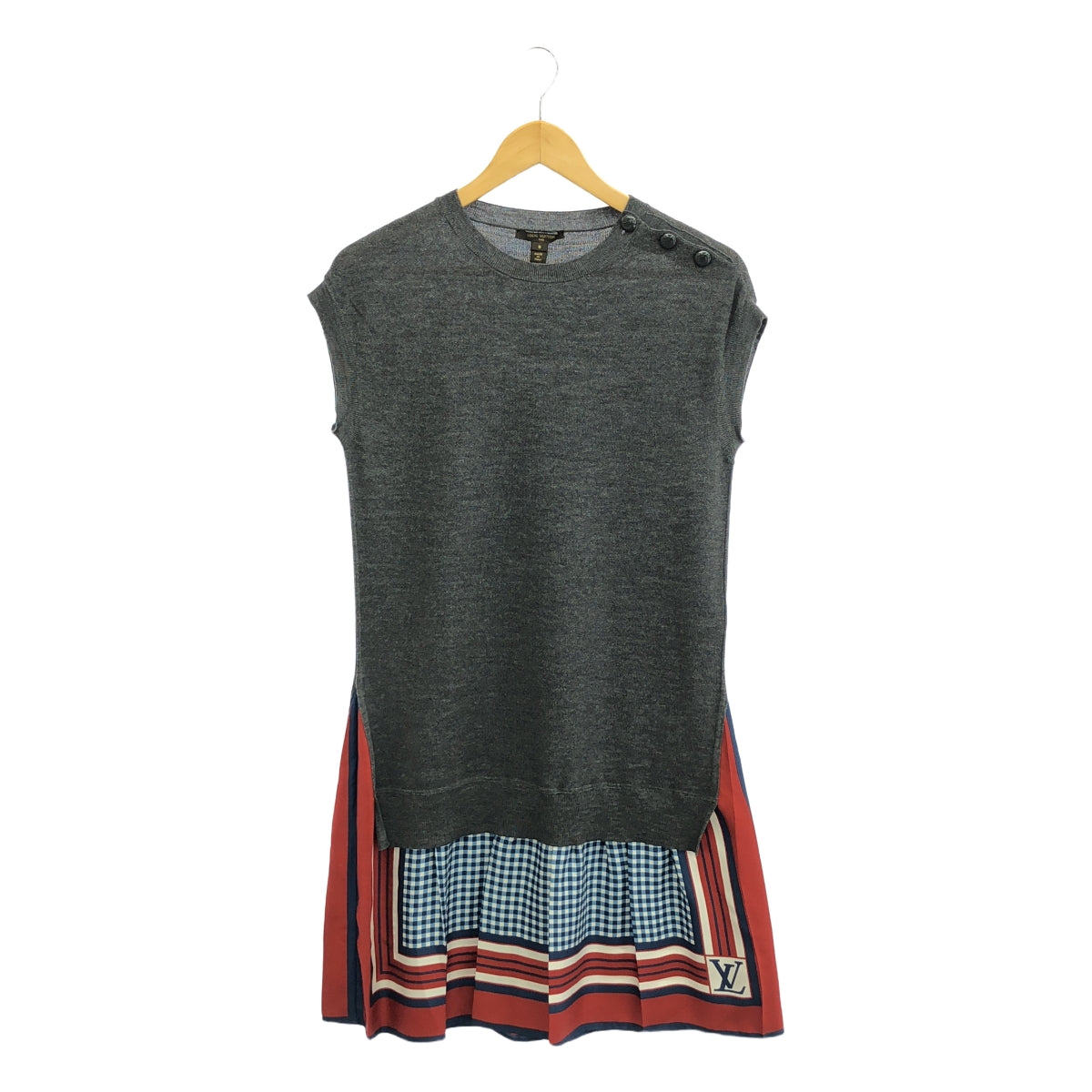 【美品】  Louis Vuitton / ルイヴィトン | ウール シルク 異素材 切替 スカーフ ドレス ワンピース | S | グレー | レディース