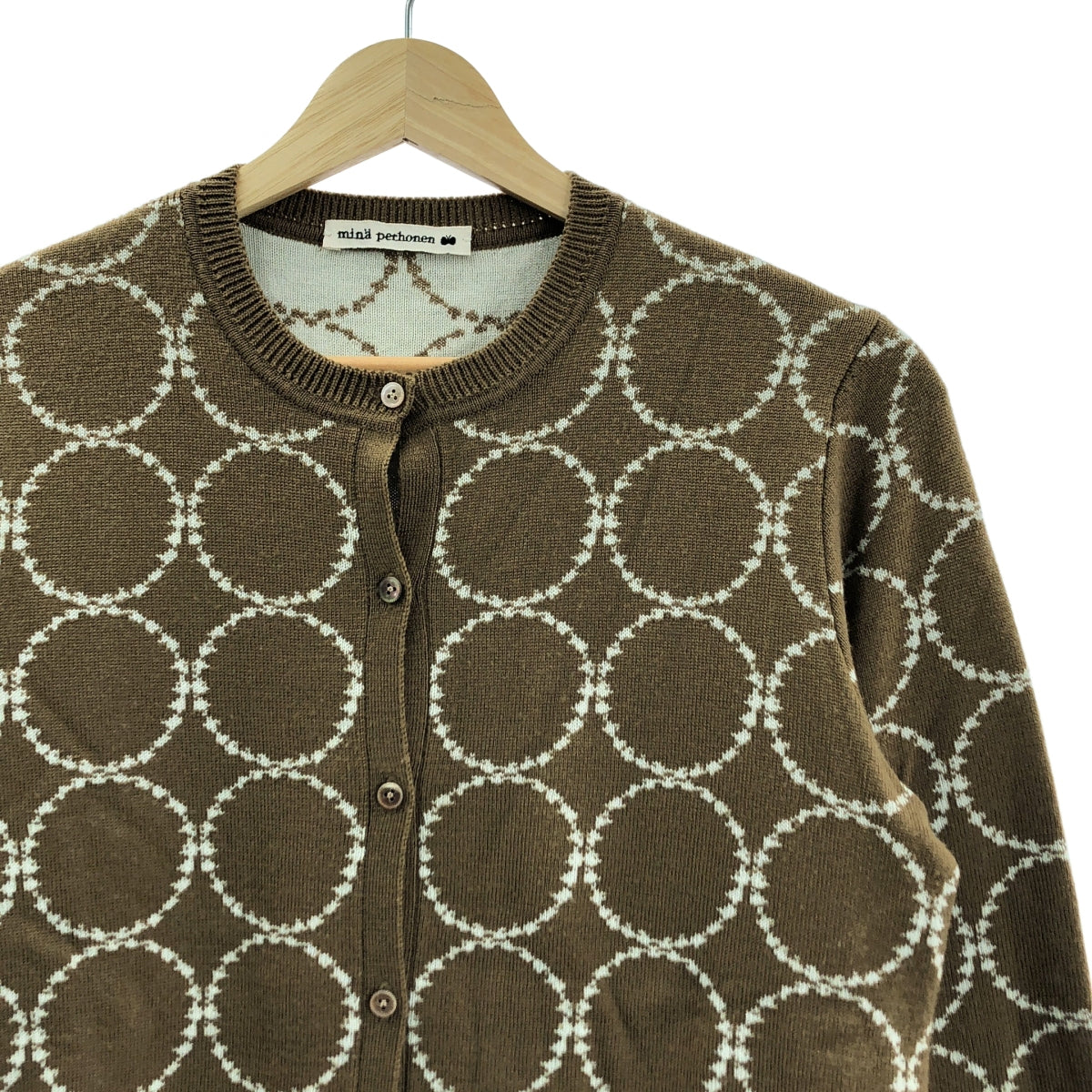 [狀況極佳] mina perhonen | 2022 秋冬系列 | tambourine 針織開襟衫 | 36 碼 | 棕色 | 女款