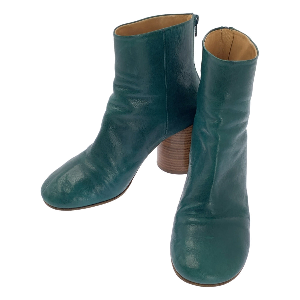 Maison Martin Margiela / メゾンマルタンマルジェラ | 2013AW | レザー チャンキーヒール バックジップ ブーティ ショートブーツ | 36 1/2 | グリーン | レディース