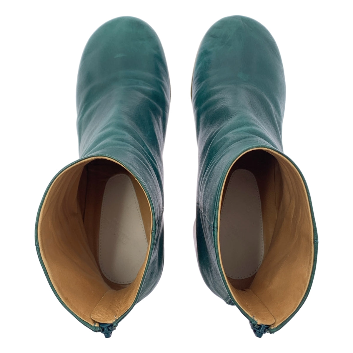 Maison Martin Margiela / メゾンマルタンマルジェラ | 2013AW | レザー チャンキーヒール バックジップ ブーティ ショートブーツ | 36 1/2 | グリーン | レディース