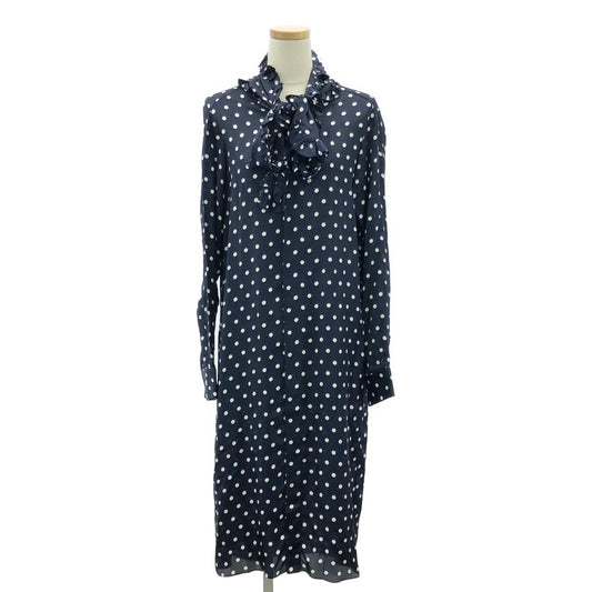 Plan C | Dotted Ruffle Tie Long Dress | 38 | Navy/White | Women's