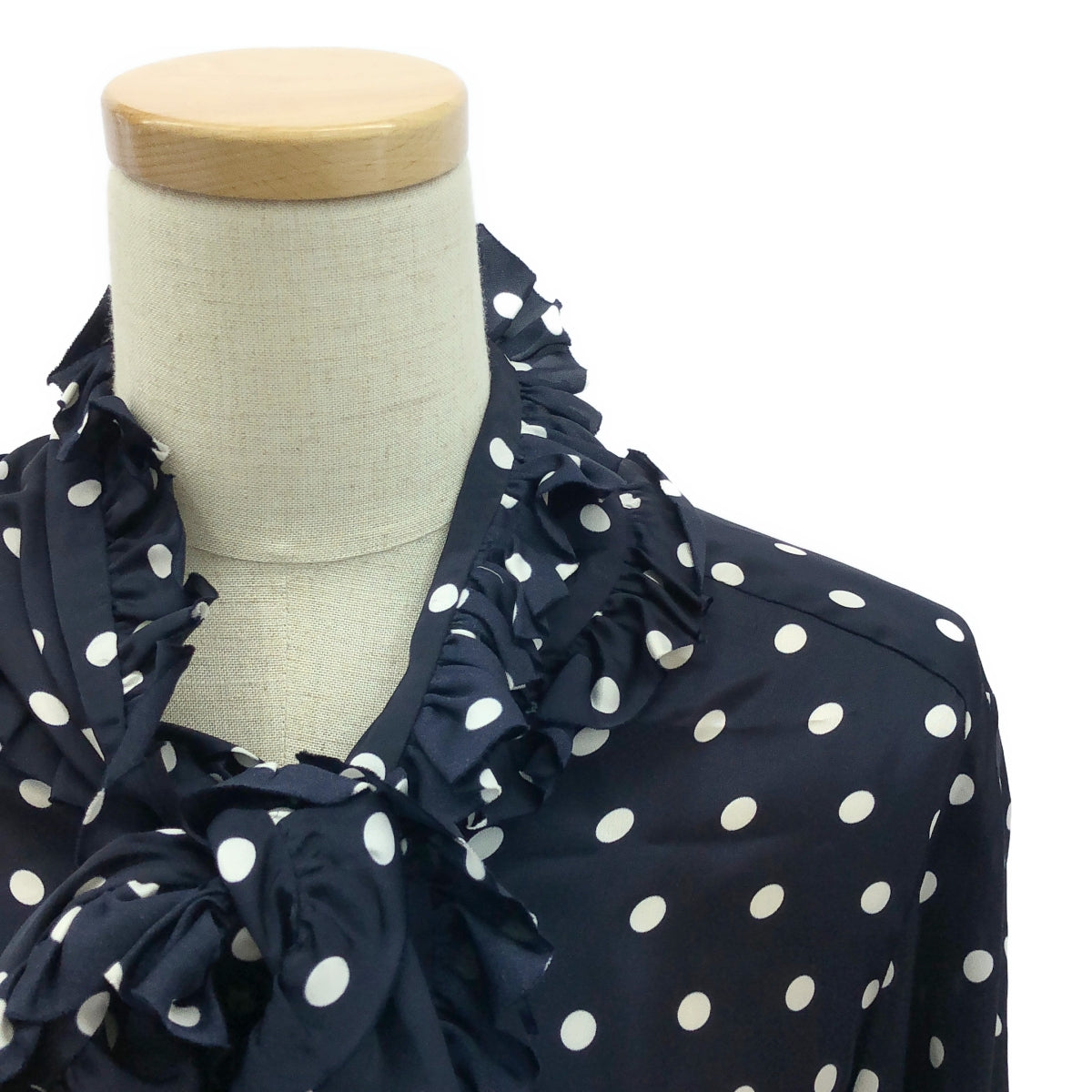 Plan C | Dotted Ruffle Tie Long Dress | 38 | Navy/White | Women's