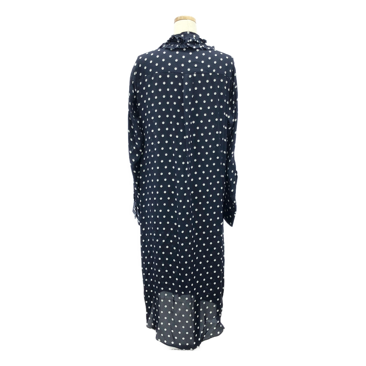 Plan C | Dotted Ruffle Tie Long Dress | 38 | Navy/White | Women's