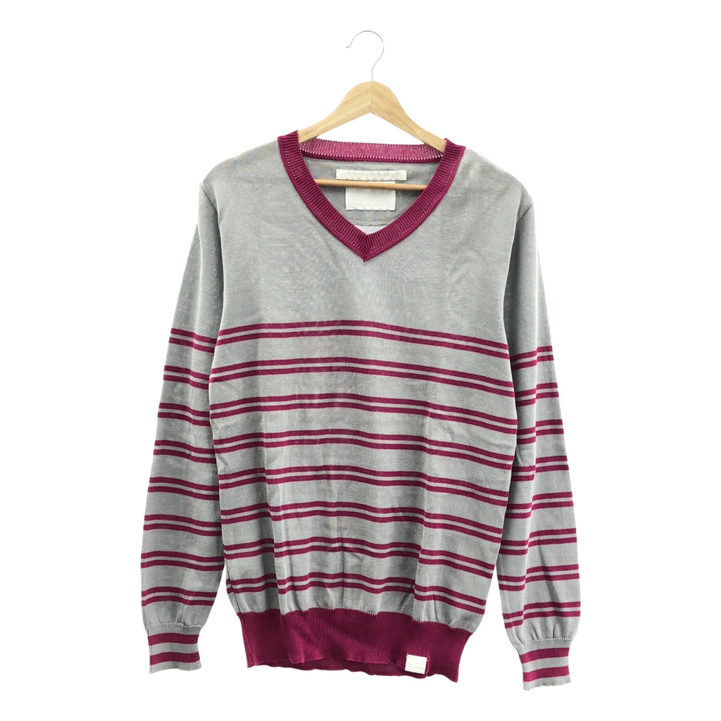 【成色極佳】White Mountaineering | 絲混紡條紋V領毛衣 | 1碼 | 灰/紫色 | 男士