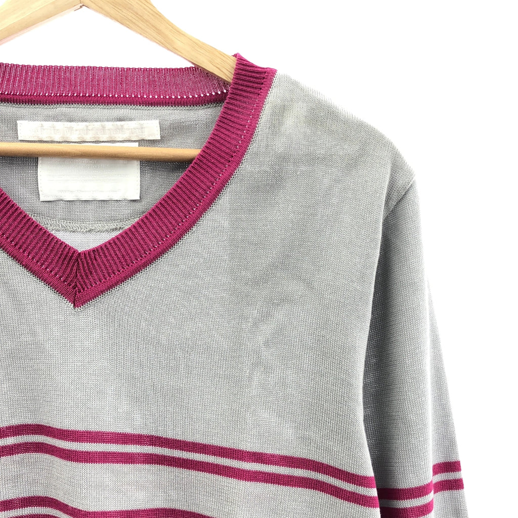 【成色極佳】White Mountaineering | 絲混紡條紋V領毛衣 | 1碼 | 灰/紫色 | 男士