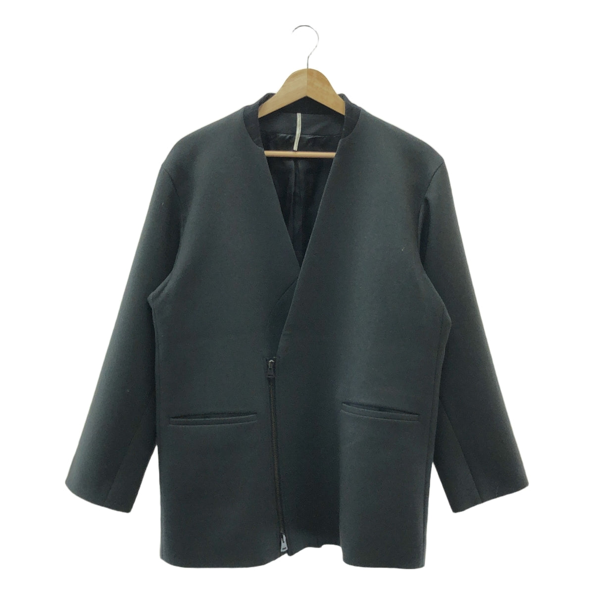 【美品】  m's braque / エムズブラック | Zipper Jacket / ジップ ノーカラーダブルジャケット | 38 | charcoal | メンズ