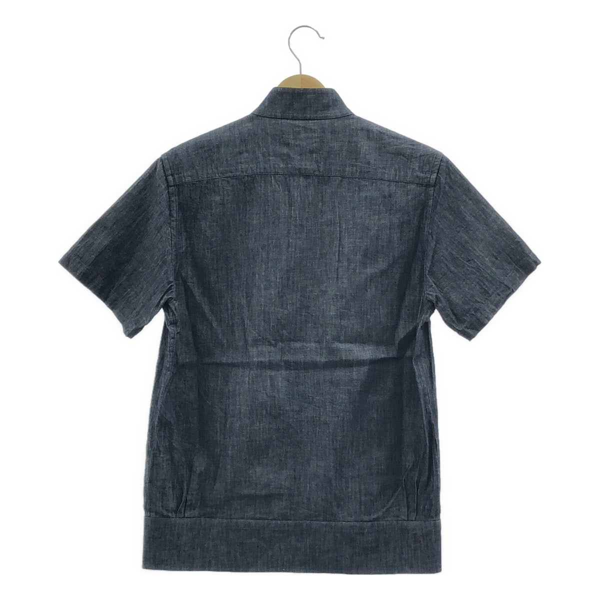 HYKE / 하이크 | 패널 장식 스탠드 컬러 S / S 샴브레이 셔츠 | 1 | 인디고 | 여성