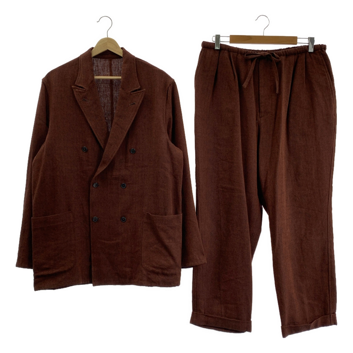 MAATEE&amp;SONS / 마티&amp;샌즈 | × UNREAL REAL CLOTHES 셋업 / W BREASTED JACKET / EASY PANTS 헤링본 더블 브레스트 재킷 / 이지 팬츠 | 3 | 브라운 | 맨즈