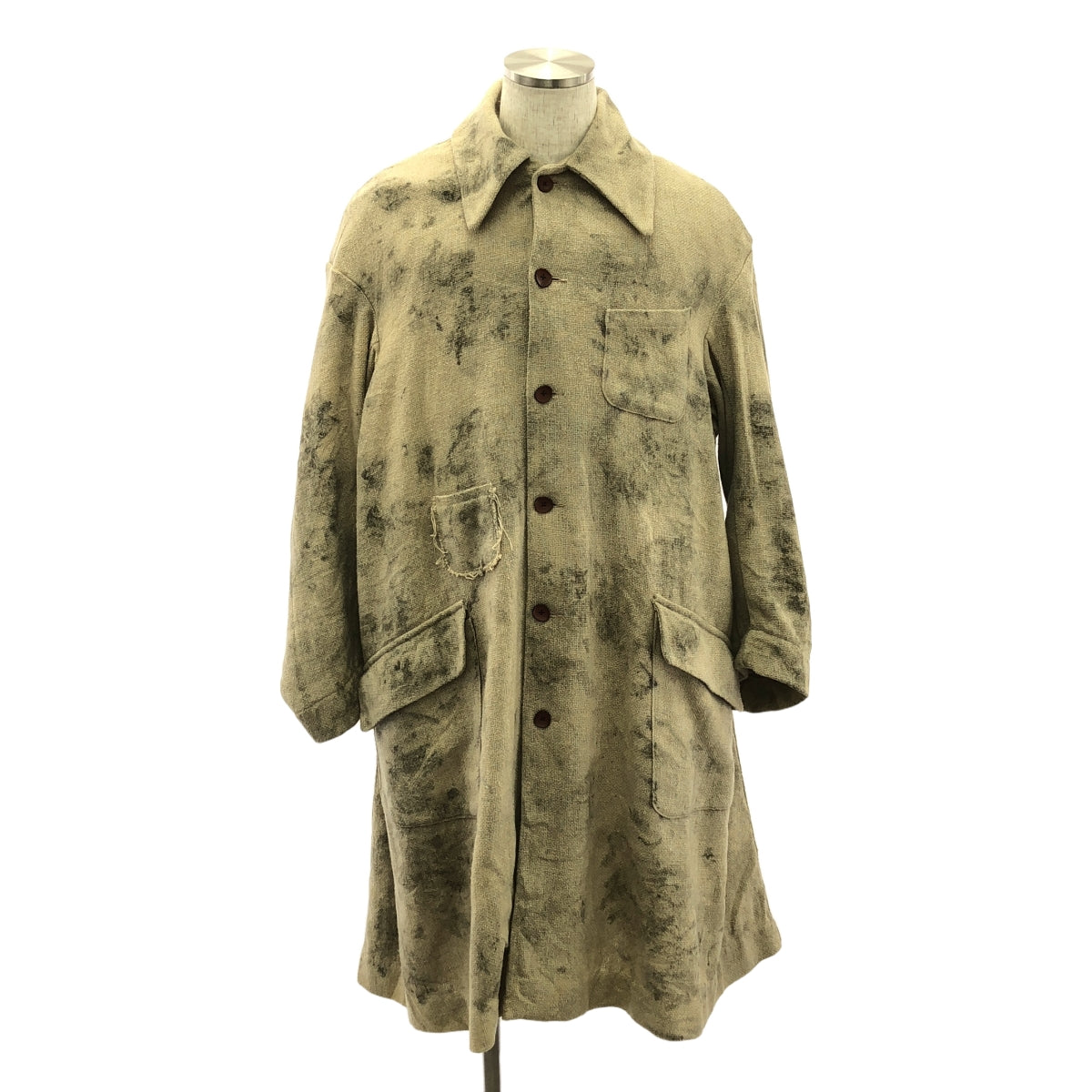 【美品】  Peng Tai / ペンタイ | Hand Dyed Car Coat / シングル ステンカラー オーバーコート | 46（S) | Worm Wood | メンズ