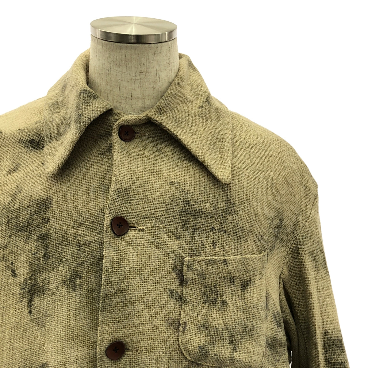 【美品】  Peng Tai / ペンタイ | Hand Dyed Car Coat / シングル ステンカラー オーバーコート | 46（S) | Worm Wood | メンズ