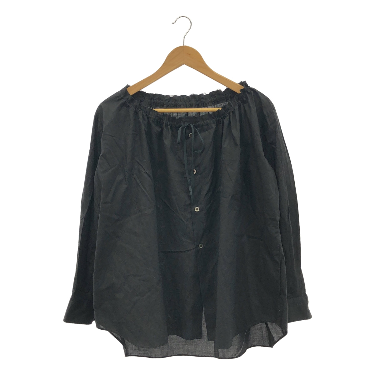 [近乎全新] COMME des GARÇONS | 2016 秋冬系列 | 褶皺領口棉質喇叭襯衫 | XS 碼 | 黑色 | 女款