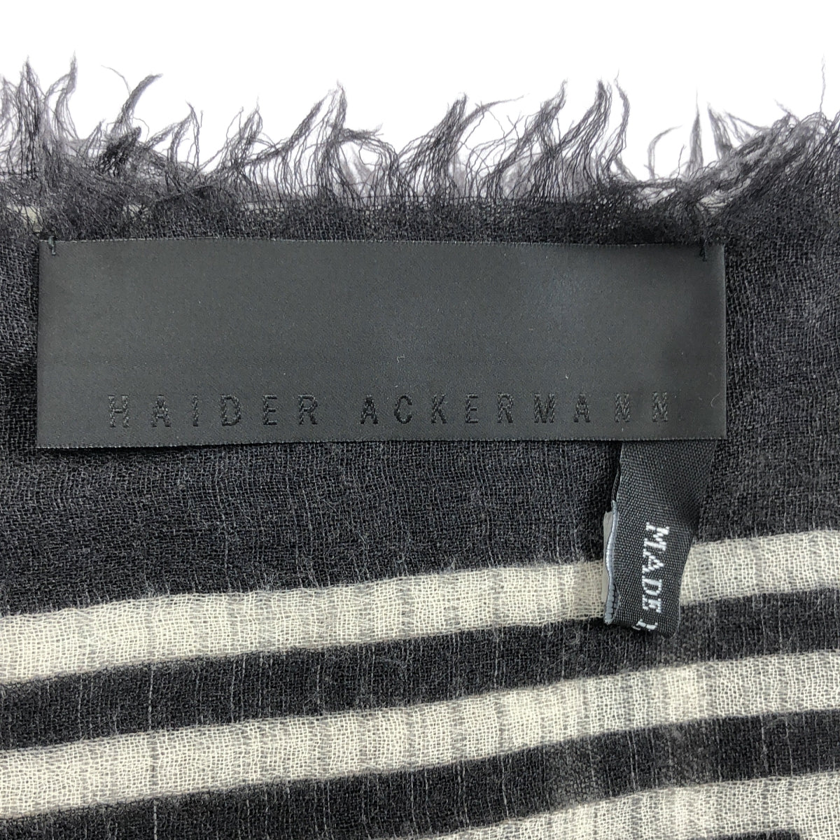 【美品】  Haider Ackermann / ハイダーアッカーマン | スクエアボーダー 大判ストール | ホワイト / グレー