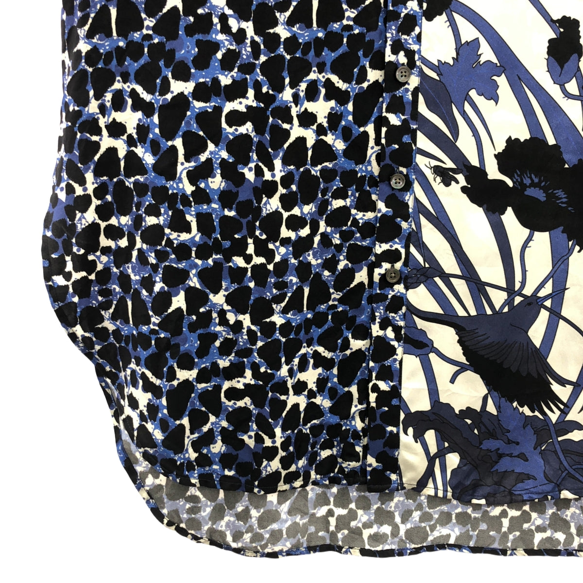 [狀況良好] BANANATIME | 100% 絲綢 / 絲質全印花立領連身裙 | XS | 白色/藍色 | 女款