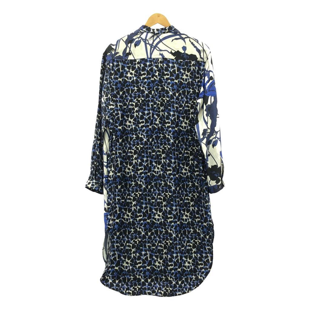 【美品】  BANANATIME / バナナタイム | silk 100％ / シルク 総柄 バンドカラー ドレス ワンピース | XS | ホワイト/ブルー | レディース