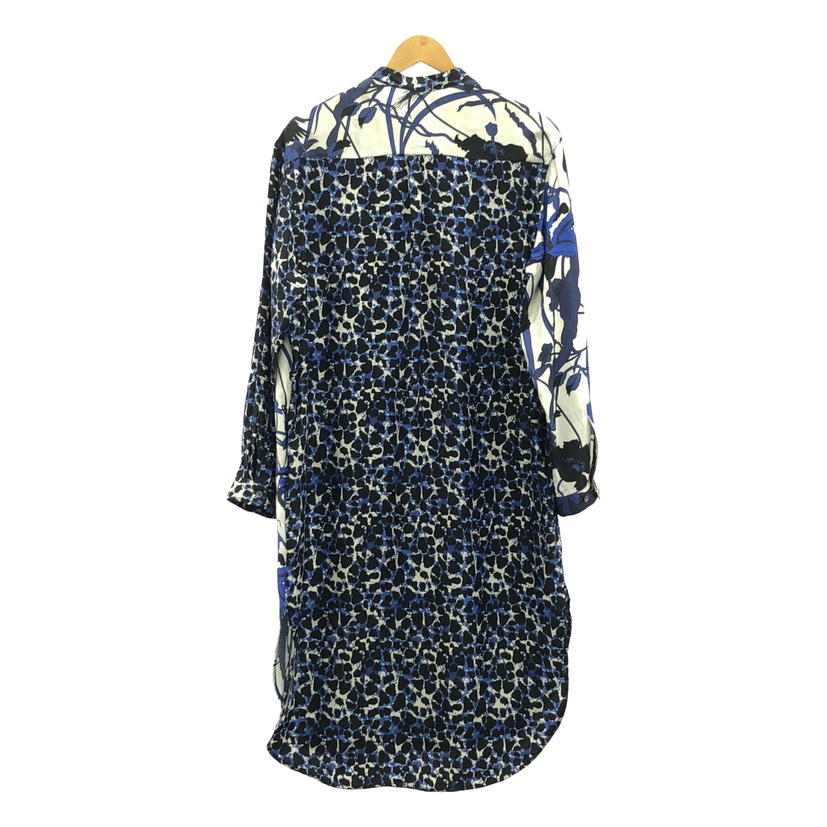 [狀況良好] BANANATIME | 100% 絲綢 / 絲質全印花立領連身裙 | XS | 白色/藍色 | 女款