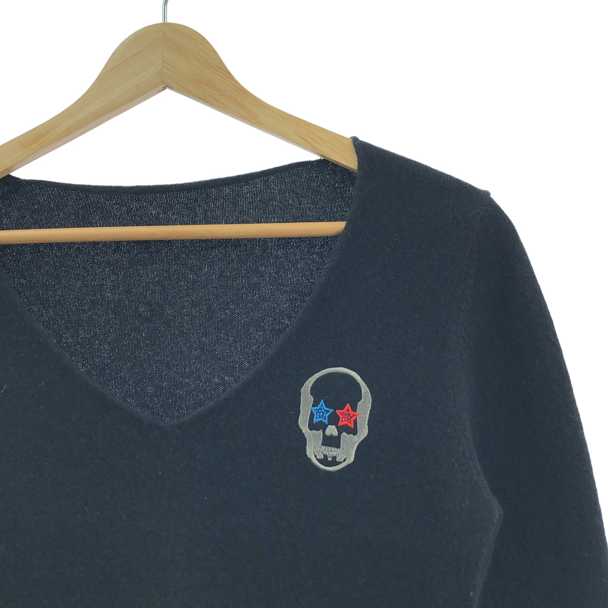 ルシアンペラフィネ カシミヤ スカル ニット ラインストーン Vネック ブラック Lucien Pellat-Finet（ルシアン・ペラフィネ） ラインストーン スカル