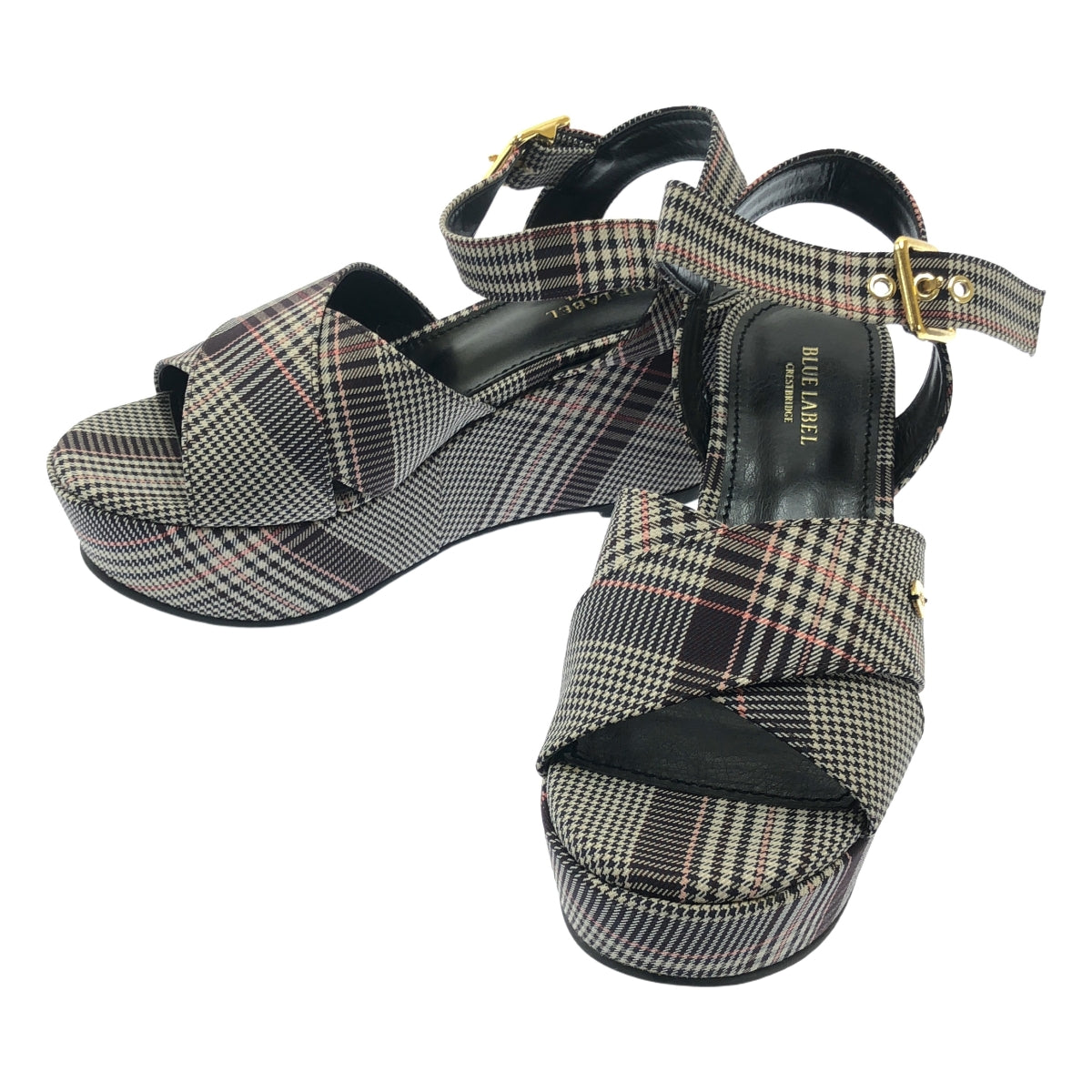 【美品】  BLUE LABEL CRESTBRIDGE / ブルーレーベル・クレストブリッジ | チェック プラットフォーム ストラップ サンダル | 23 | グレー系 | レディース